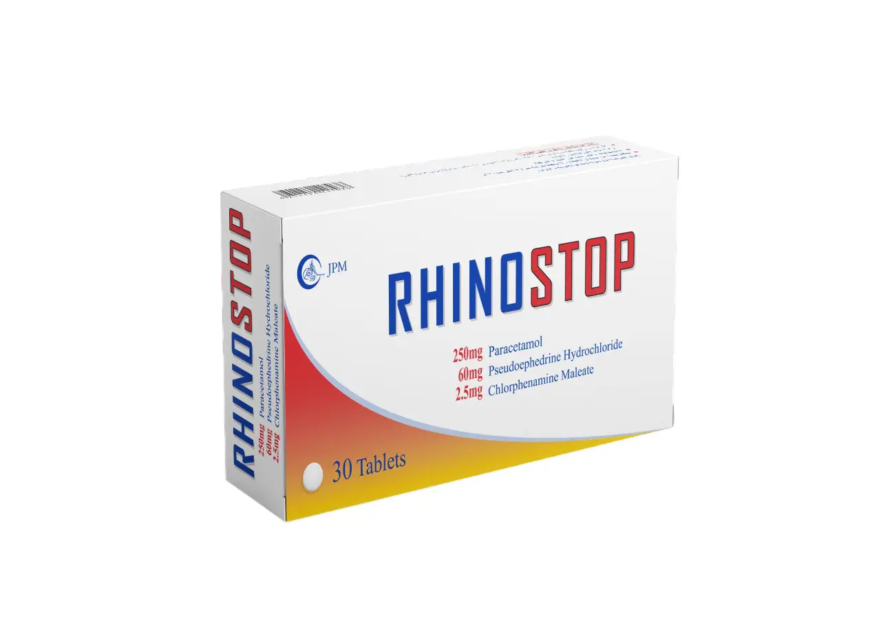 Rhinostop tablets – Paracetamol, Chlorpheniramine & Pseudoephedrine cold and flu relief medicine